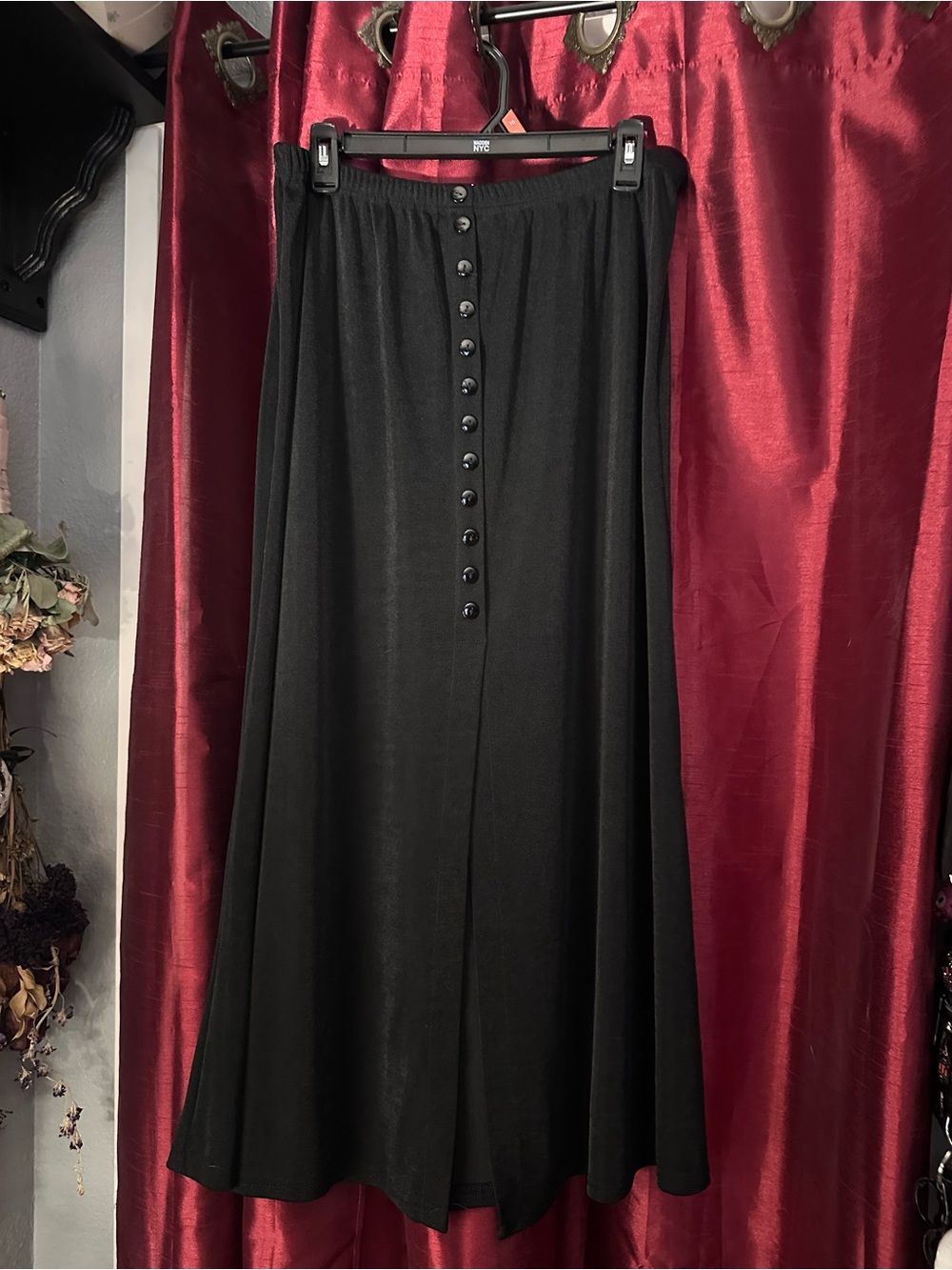Black Button-Front Maxi Skirt